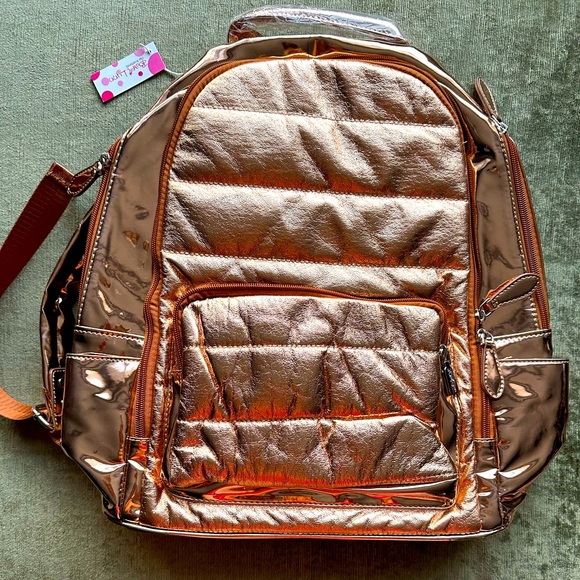 Bari Lynn girls school or travel backpack soft/ metallic materials